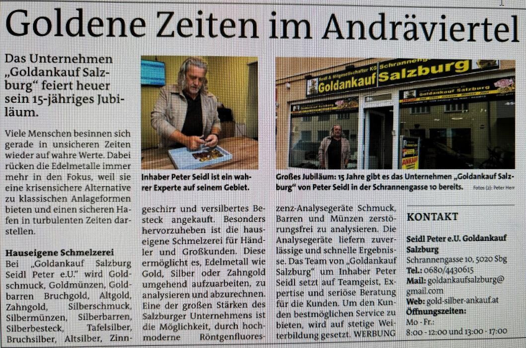 Bilder Seidl Peter Goldankauf Salzburg Testsieger bei Gold und Silberankauf