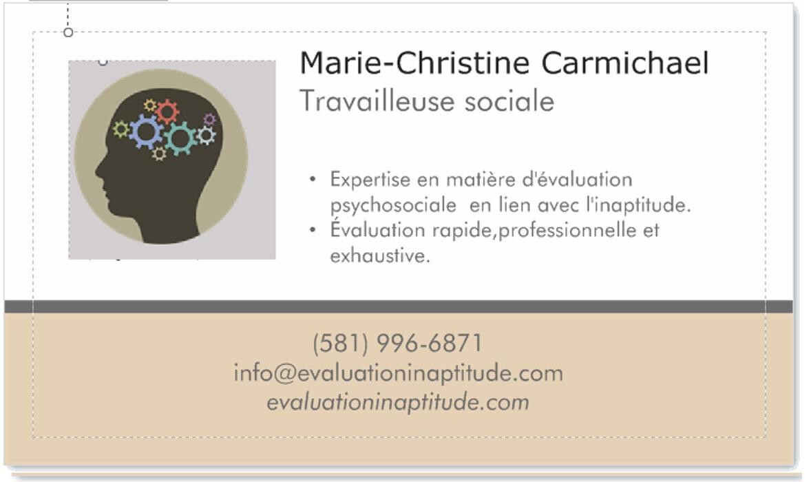 Images Marie-Christine Carmichael, Évaluation Psychosociale