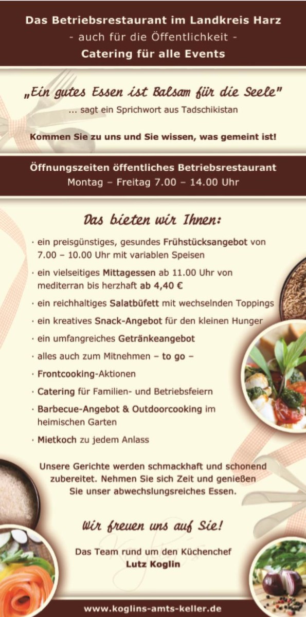 Bilder Koglin`s Amtskeller, das Betriebsrestaurant im Landkreis Harz