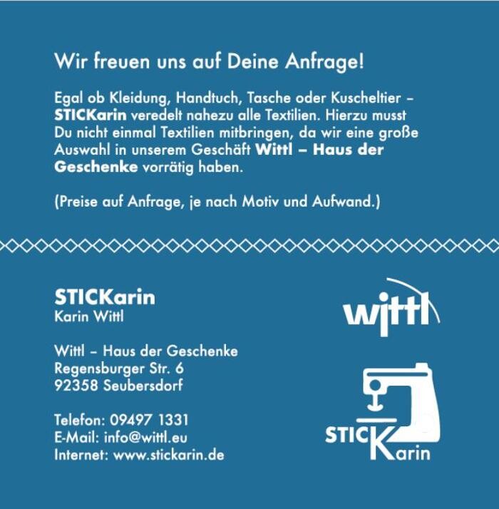 Bilder STICKarin - Wittl Haus der Geschenke - Sticken Seubersdorf