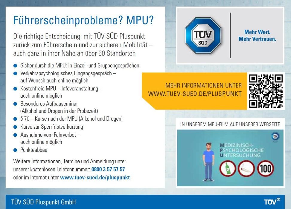 Bilder TÜV SÜD Pluspunkt GmbH - MPU Vorbereitung Landshut