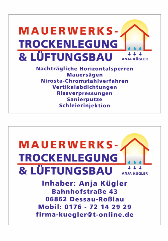 Bilder Mauerwerkstrockenlegung und Lüftungsbau Anja Kügler