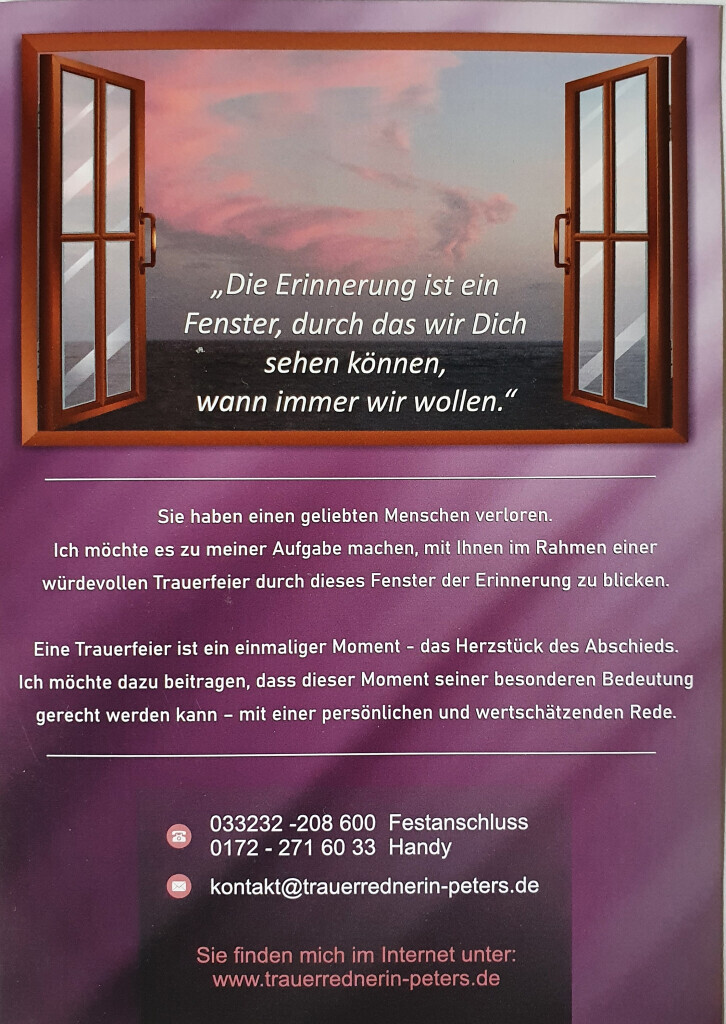 Bilder Trauerrednerin Peters