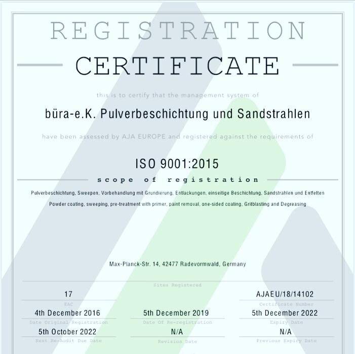 Bilder Büra Oberflächentechnik e.K. Pulverbeschichtung und Sandstrahlen