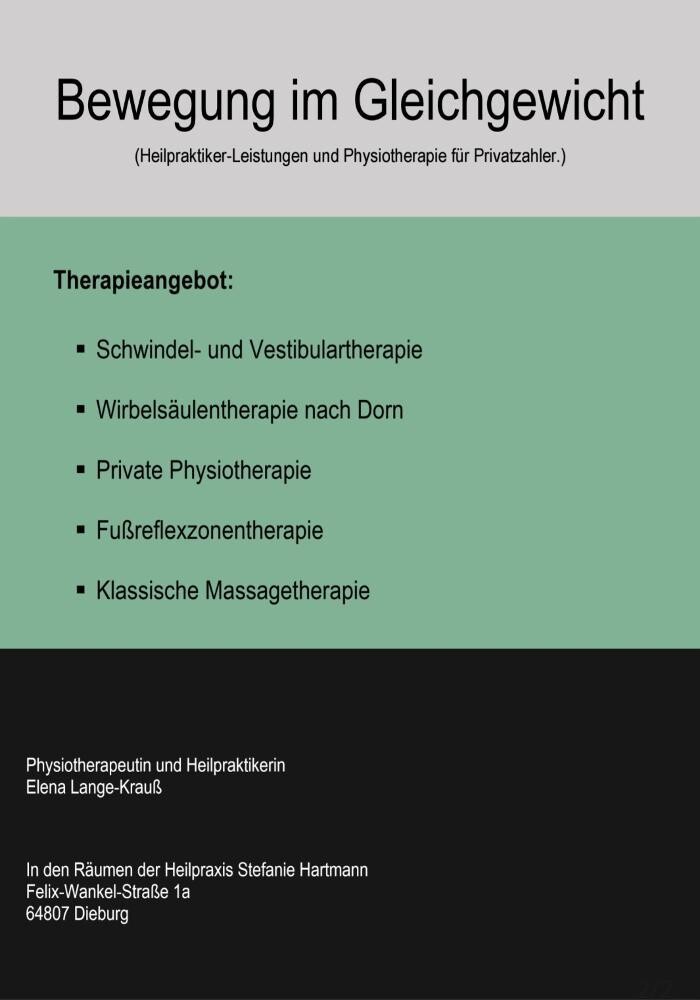 Bilder Physiotherapeutin und Heilpraktikerin Elena Lange-Krauß
