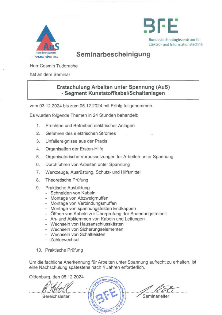 Bilder Ing. Cosmin Tudorache Elektromontage GmbH