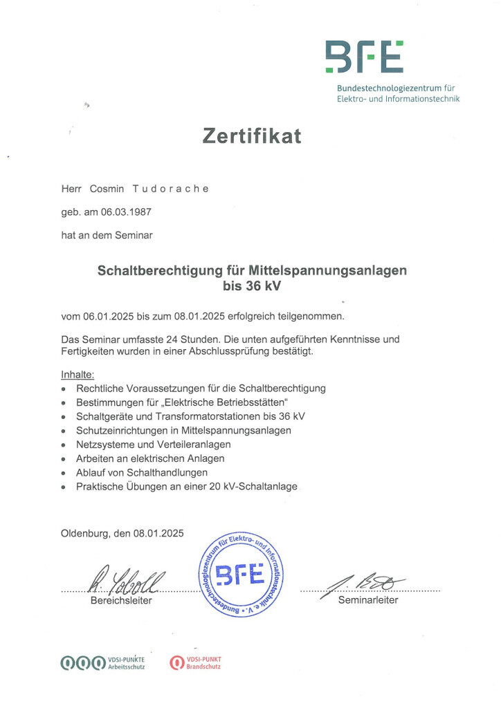 Bilder Ing. Cosmin Tudorache Elektromontage GmbH