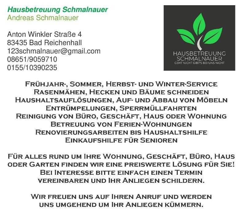 Bilder Hausbetreuung Schmalnauer