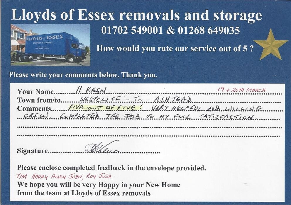 Images Lloyds Of Essex Removals