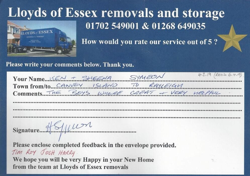 Images Lloyds Of Essex Removals