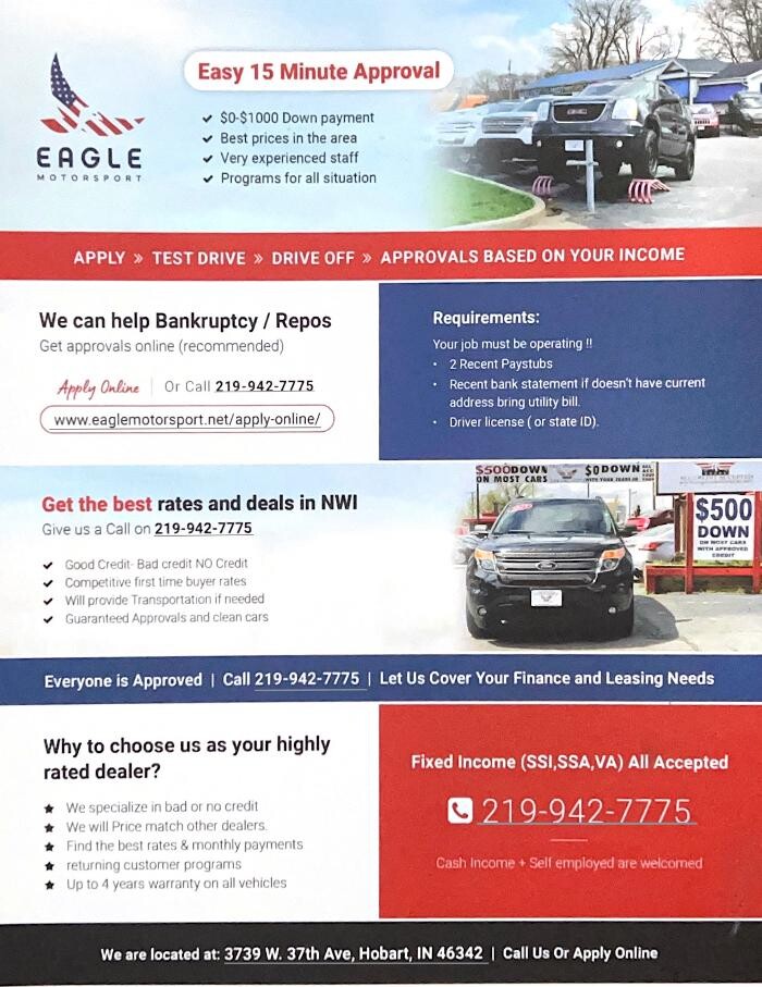 Images Eagle Motorsport Used Cars - Bad Credit Auto Finance in Northwest Indiana