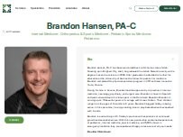 Website Screenshot Brandon Hansen, PA-C - Granger Medical Clinic