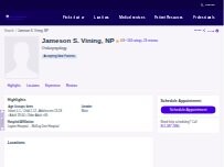 Website Screenshot Jameson S. Vining, NP