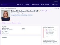 Website Screenshot Erica M. Malagon-Blackwell, MD
