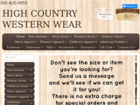 High Country Western Wear website screenshot