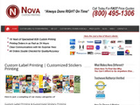 Nova Custom Label Printing website screenshot