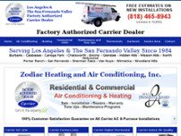 Zodiac Heating & Air Conditioning, Inc. website screenshot